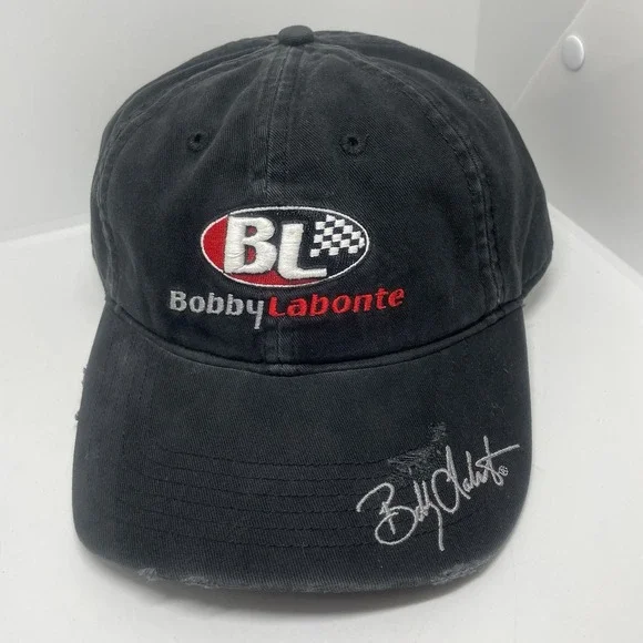 NEW Bobby Labonte BL distressed Black Cap official Race Shop Racing Sample Hat - Picture 1 of 7